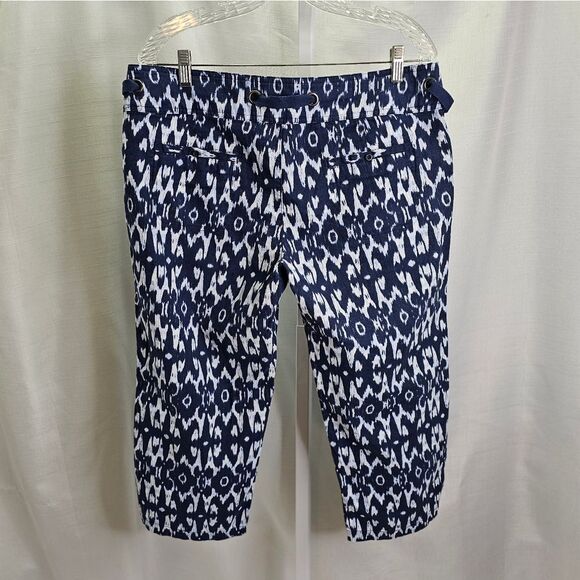 Freedom Trail by Kyodan Blue Geometric Linen Blend Capri Pants Size Large - Picture 9 of 12